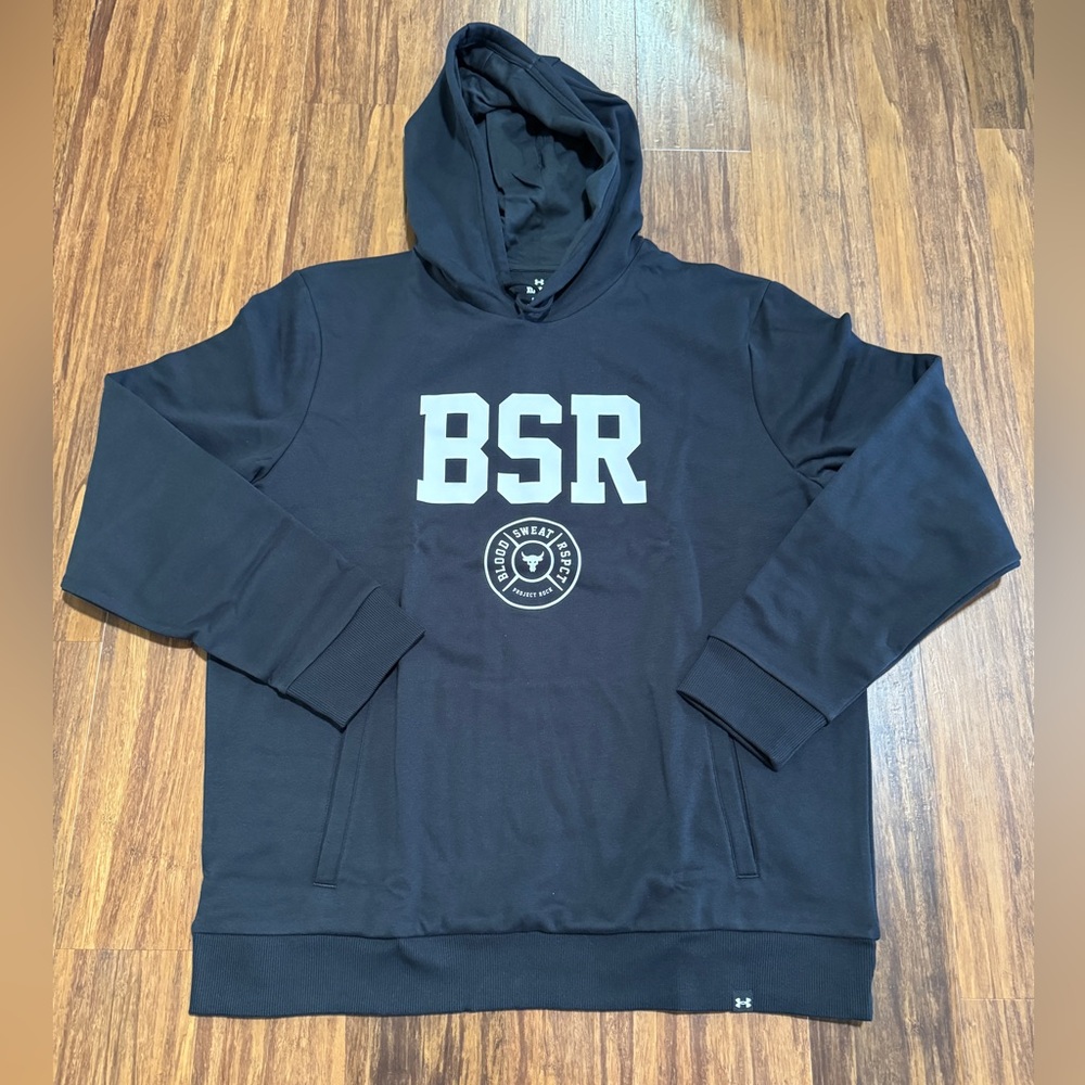 NEW Under Armour Project Rock Rival Fleece Hoodie Graphic Print Men's XL Black